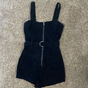 Black Corduroy Romper with Belt